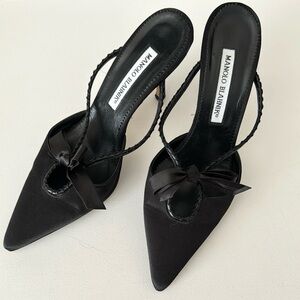 Manolo Blahnik Black Bow Women's Mule Heels